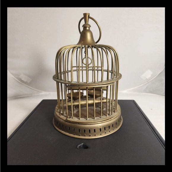 Vintage Small Hanging Brass Bird Cage Perch Swing Food Bowls Made In India - Picture 2 of 9